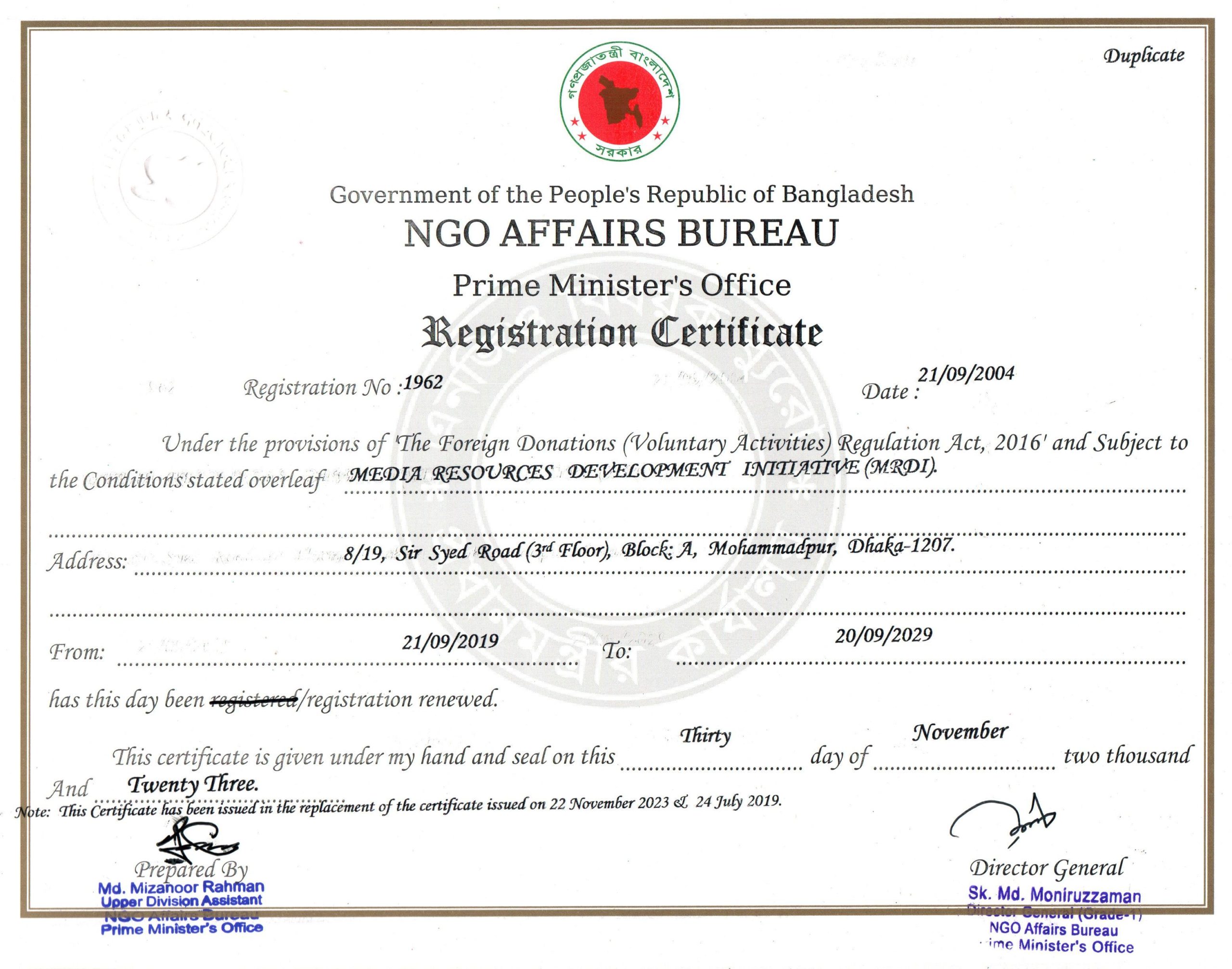 NGO Bureau Registration